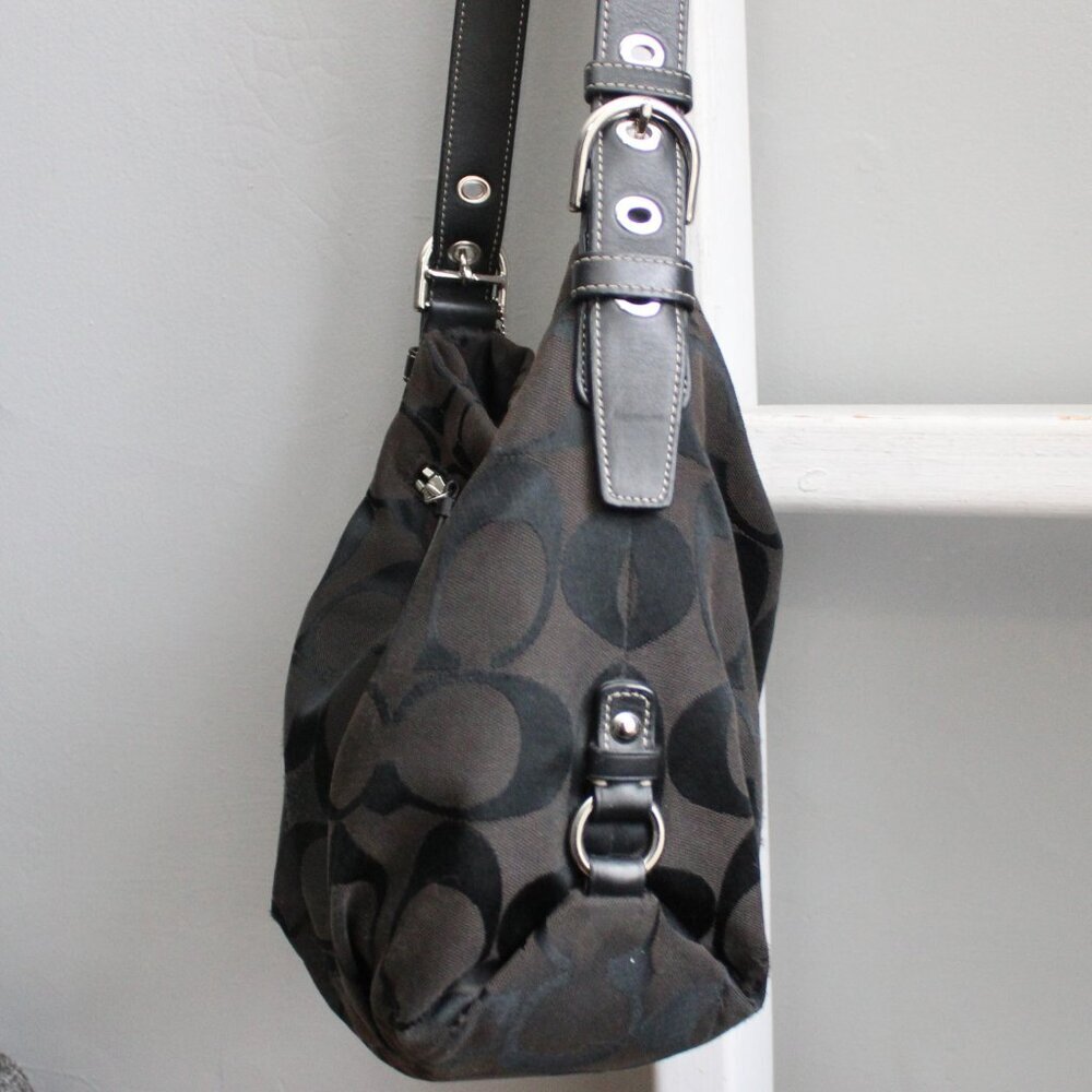 Coach VTG Y2K Black Soho Signature Duffle Canvas Leather Shoulder Crossbody Bag - Picture 7 of 9